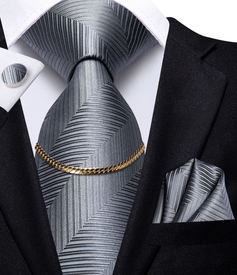 Luxury Plaid Silk Chain Hanky Cufflinks Men’s Tie N-3176 TIES & BOW