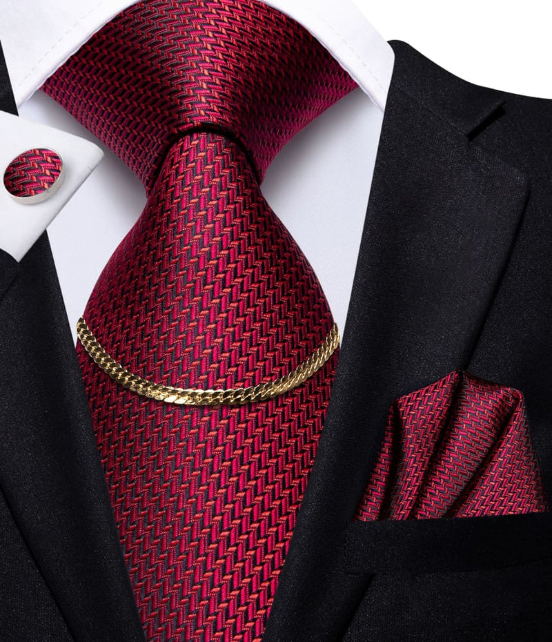 Luxury Plaid Silk Chain Hanky Cufflinks Men’s Tie N-3182 TIES & BOW