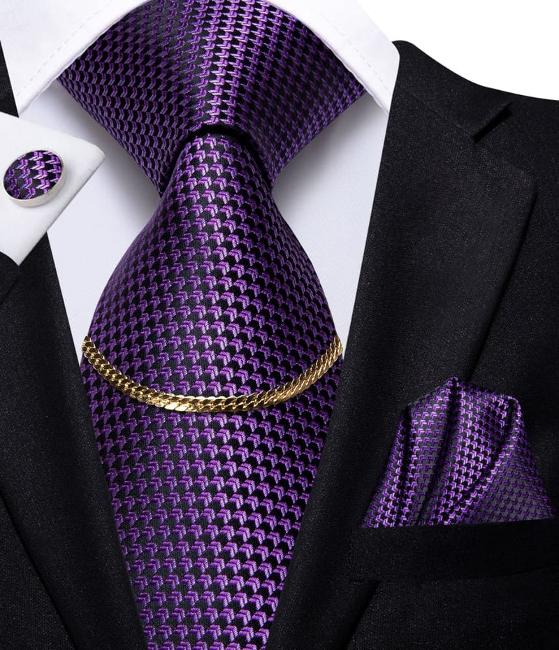 Luxury Plaid Silk Chain Hanky Cufflinks Men’s Tie N-3198 TIES & BOW