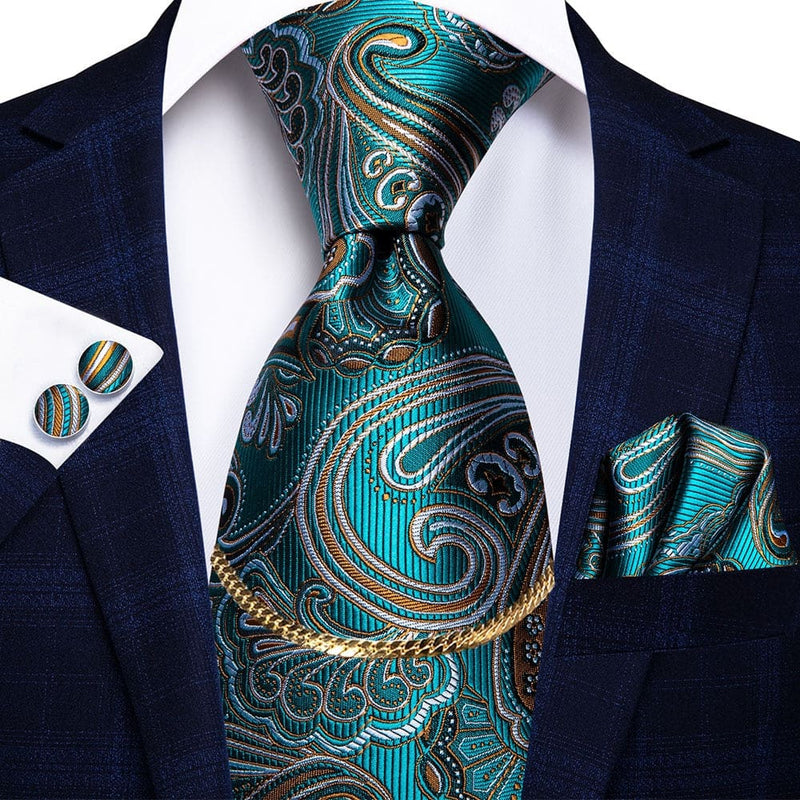 Luxury Plaid Silk Chain Hanky Cufflinks Men’s Tie N-3200 TIES & BOW