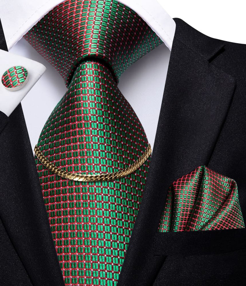 Luxury Plaid Silk Chain Hanky Cufflinks Men’s Tie N-3268 TIES & BOW