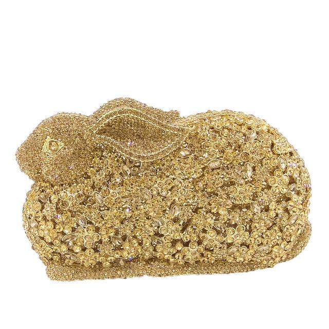 luxury rabbit bunny gold crystal minaudiere clutch evening bag for women 3 / 17cm x 10cm x 7cm