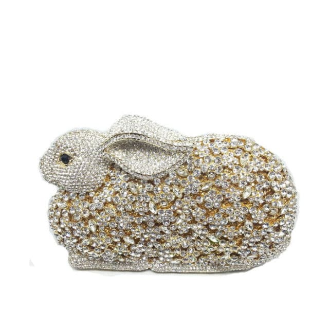 luxury rabbit bunny gold crystal minaudiere clutch evening bag for women 5 / 17cm x 10cm x 7cm