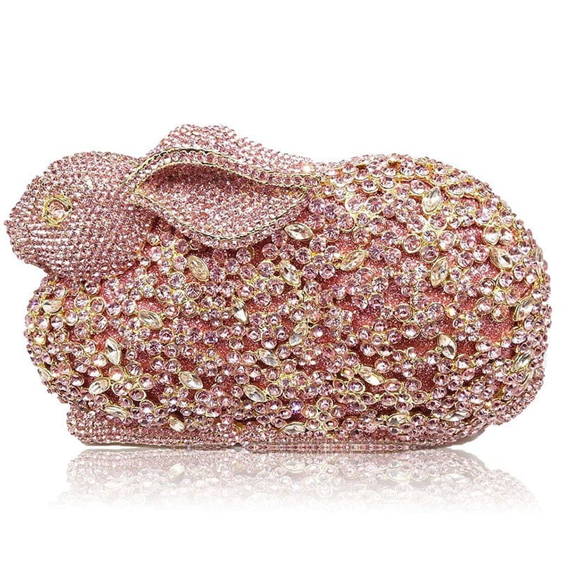 luxury rabbit bunny gold crystal minaudiere clutch evening bag for women