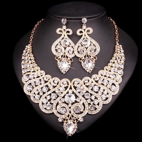 luxury rhinestone crystal statement bridal jewelry set 2 pcs set white