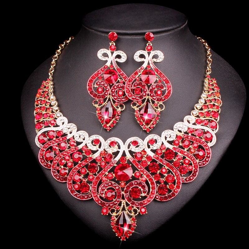 luxury rhinestone crystal statement bridal jewelry set