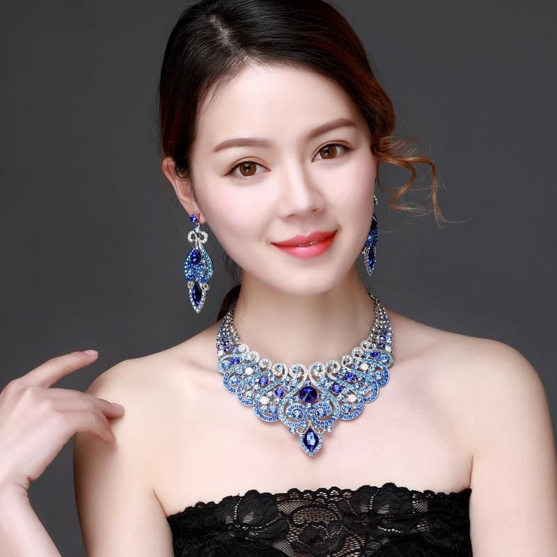 luxury rhinestone crystal statement bridal jewelry set