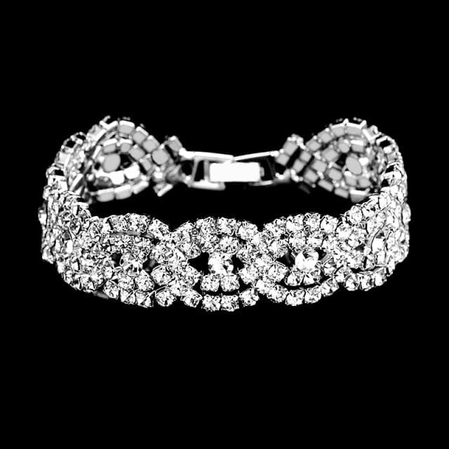 luxury rhinestone heart tassel crystal necklace earrings bracelet bridal jewelry sets bracelet / clear
