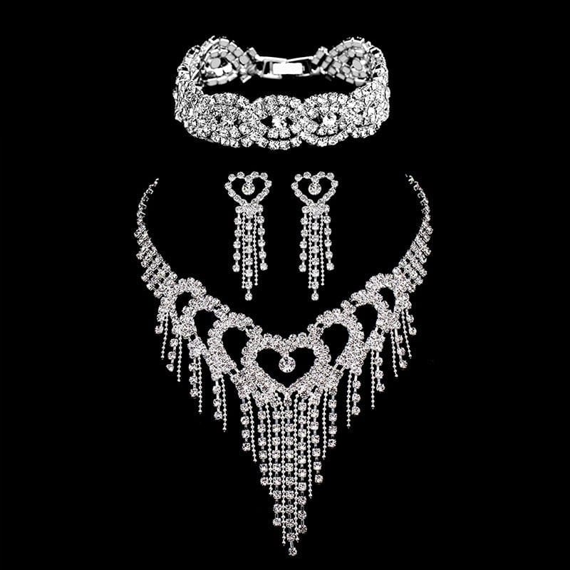 luxury rhinestone heart tassel crystal necklace earrings bracelet bridal jewelry sets