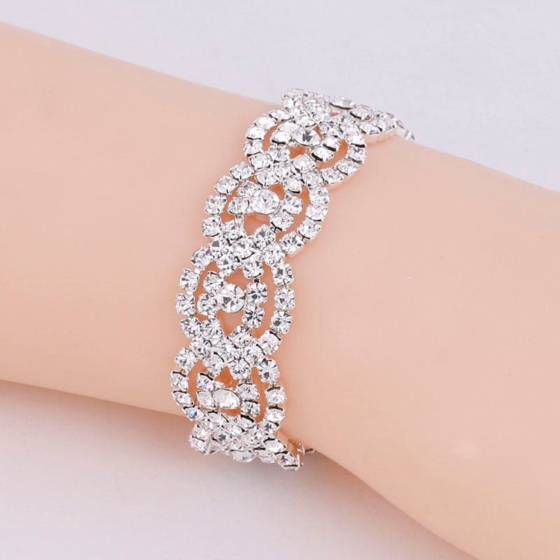 luxury rhinestone heart tassel crystal necklace earrings bracelet bridal jewelry sets