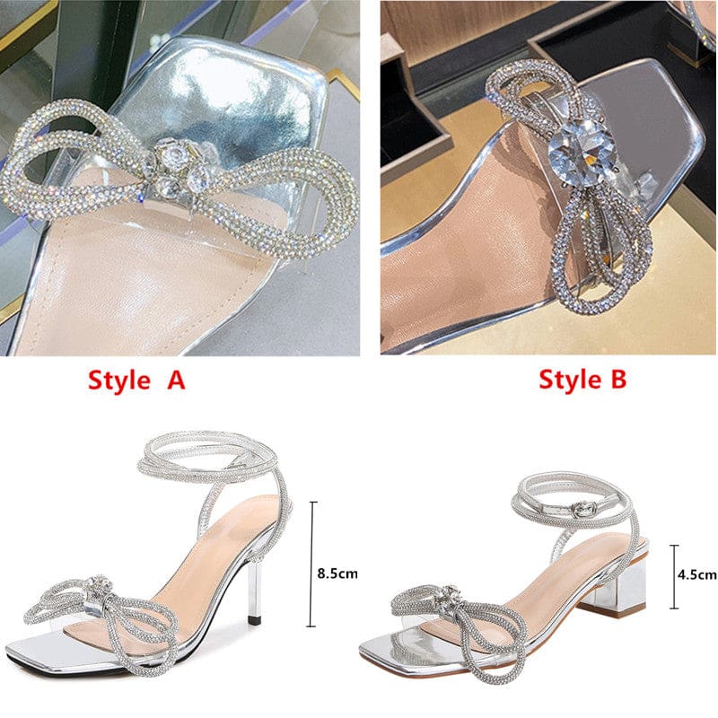 luxury rhinestones bowknot star style crystal gladiator high heels