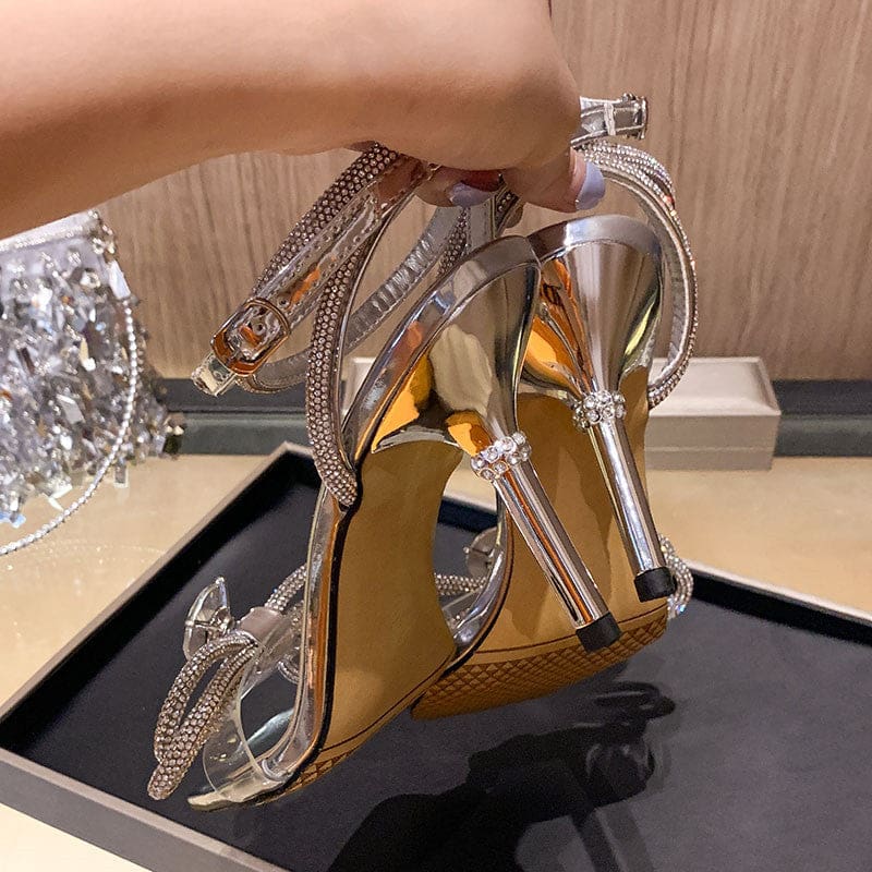 luxury rhinestones bowknot star style crystal gladiator high heels