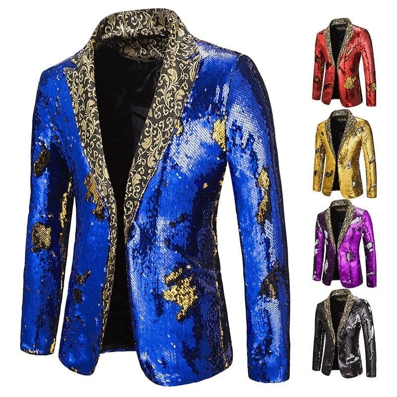 Luxury Royal Blue Sequin Glitter Blazer For Men