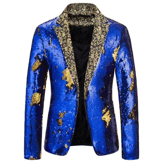 luxury royal blue sequin glitter blazer for men