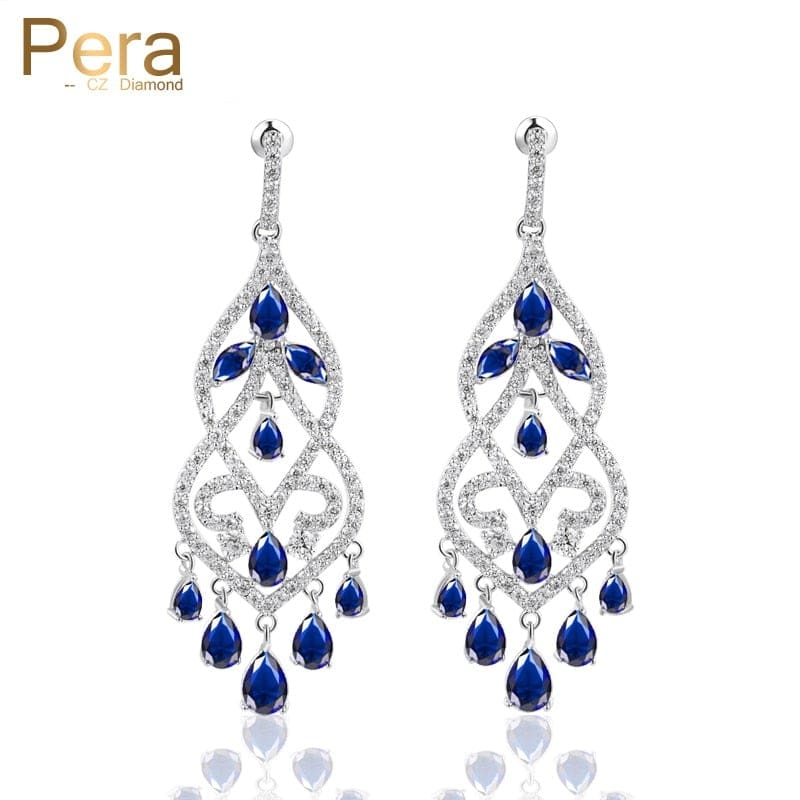 luxury royal cz jewelry long hollow hanging drop stone earrings