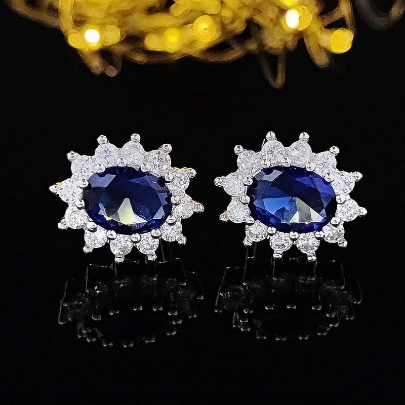 Luxury Silver Blue Sunflower Bridal Jewelry 3pcs Pack JEWELRY SETS