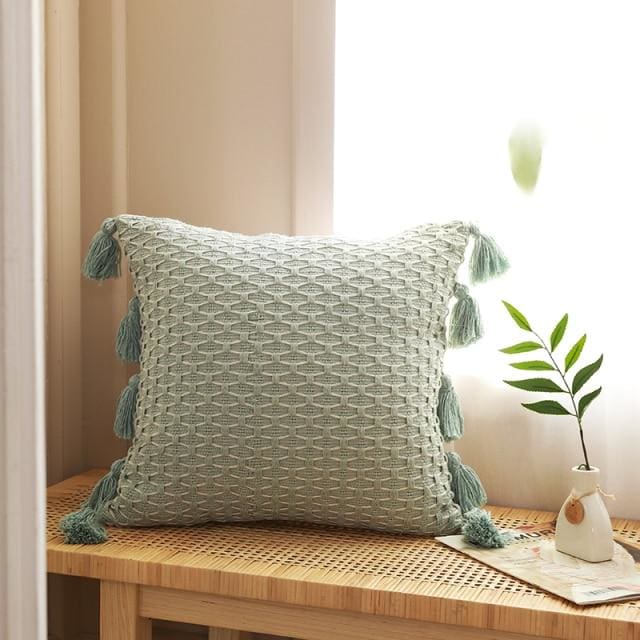 luxury solid color tassel knitting cushion cover 45x45cm / green