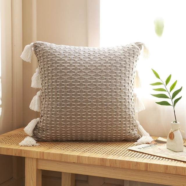 luxury solid color tassel knitting cushion cover 45x45cm / grey