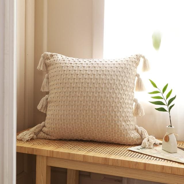luxury solid color tassel knitting cushion cover 45x45cm / white