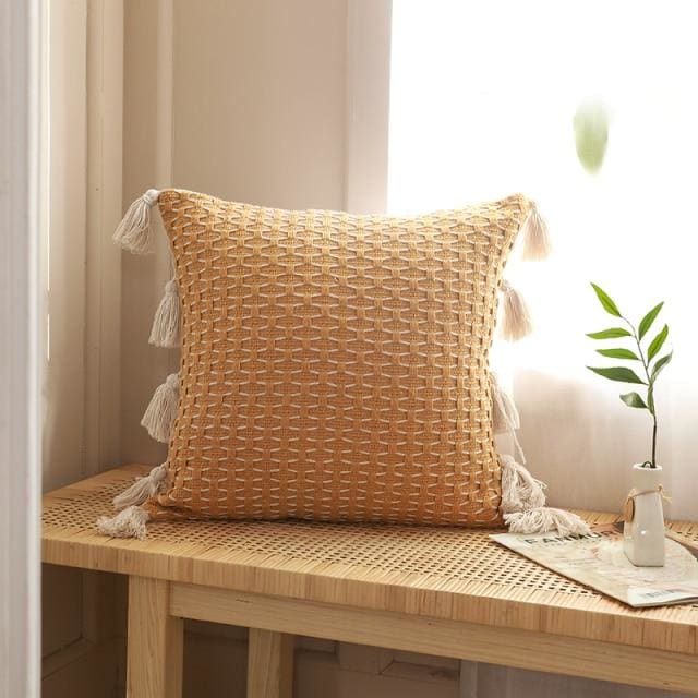 luxury solid color tassel knitting cushion cover 45x45cm / yellow