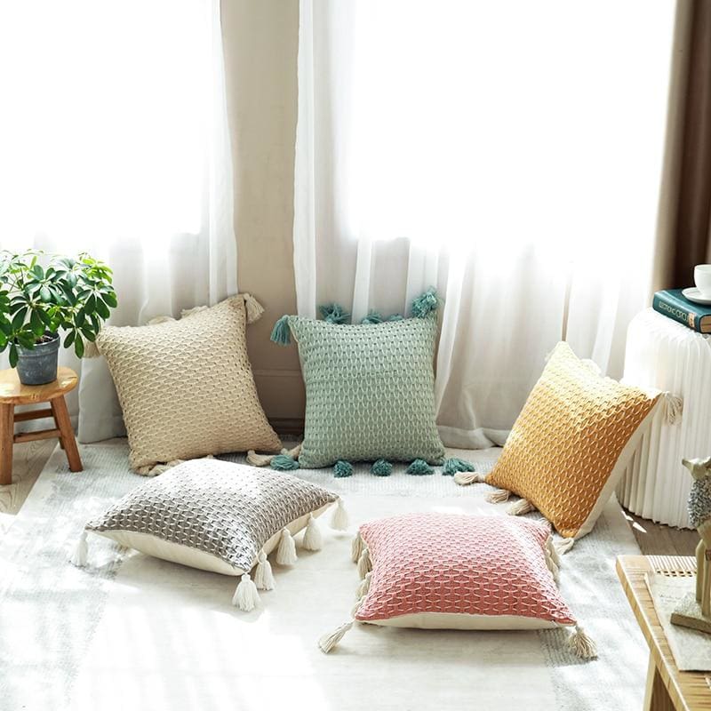 luxury solid color tassel knitting cushion cover