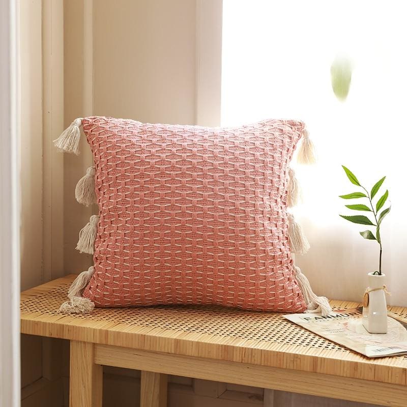 luxury solid color tassel knitting cushion cover