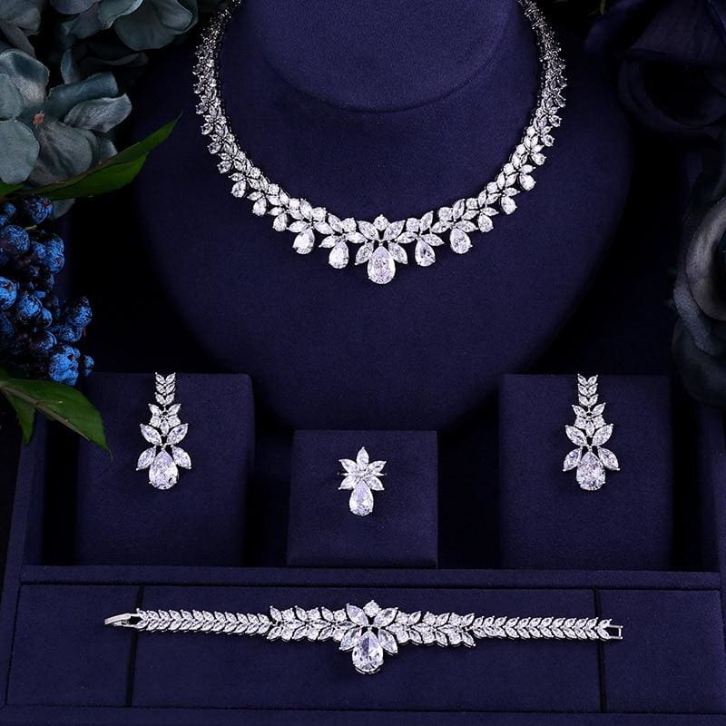 luxury sparking brilliant cubic zircon drop earring necklace jewelry sets