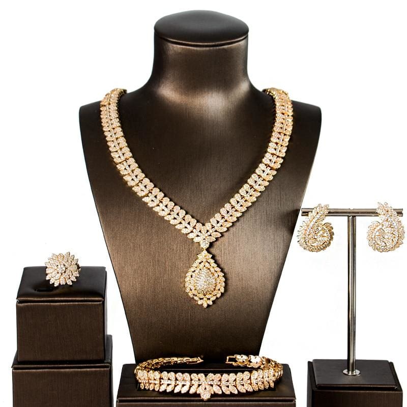 luxury wedding jewelry copper alloy cubic zirconia jewelry set