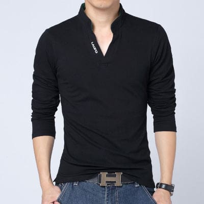 Mandarin Collar Long Sleeve Slim Fit T-Shirt Black / M T-SHIRT