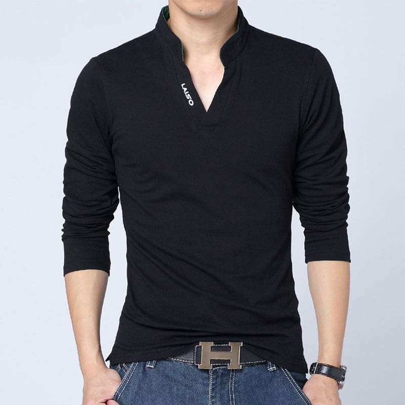 Mandarin Collar Long Sleeve Slim Fit T-Shirt T-SHIRT