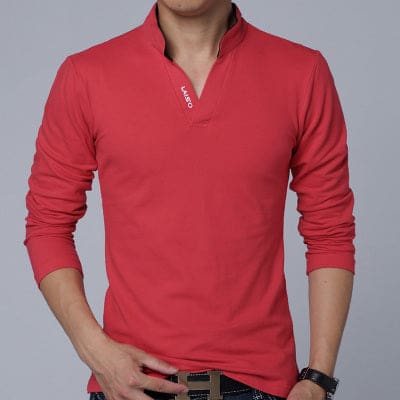 Mandarin Collar Long Sleeve Slim Fit T-Shirt Red / M T-SHIRT