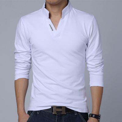 Mandarin Collar Long Sleeve Slim Fit T-Shirt White / M T-SHIRT