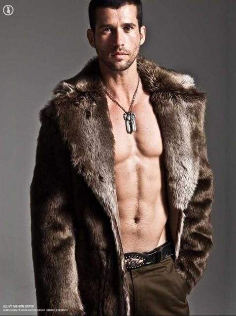men fur coat winter faux fur outwear on one sides coat