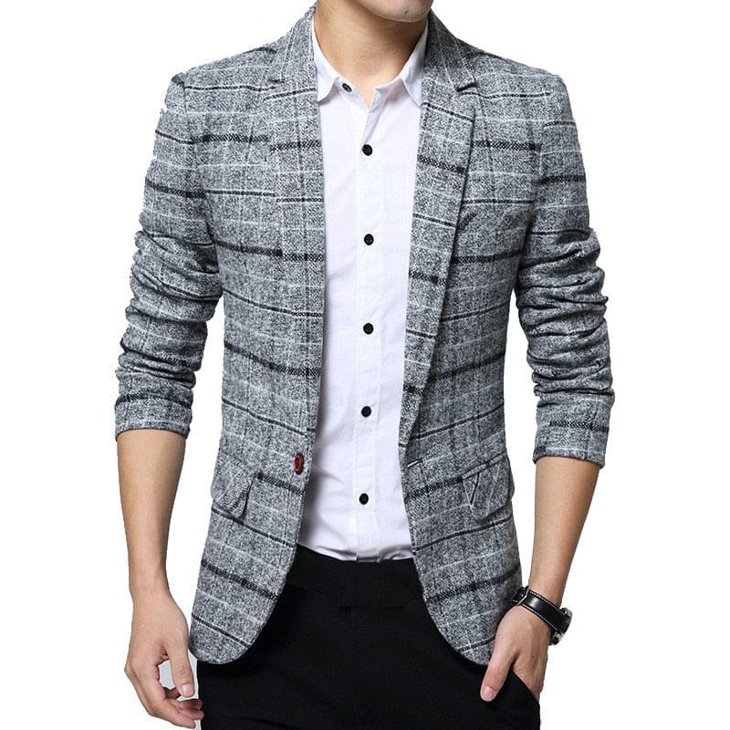 men plaid suit casual slim fit