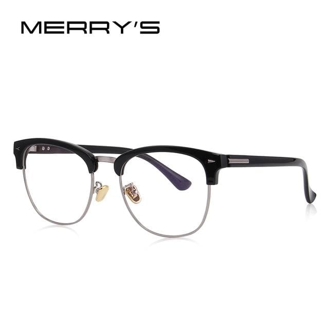 merry's design men/women classic retro eyeglasses half metal eyewear c01 black