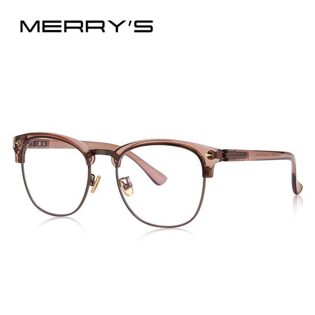 merry's design men/women classic retro eyeglasses half metal eyewear c03 brown