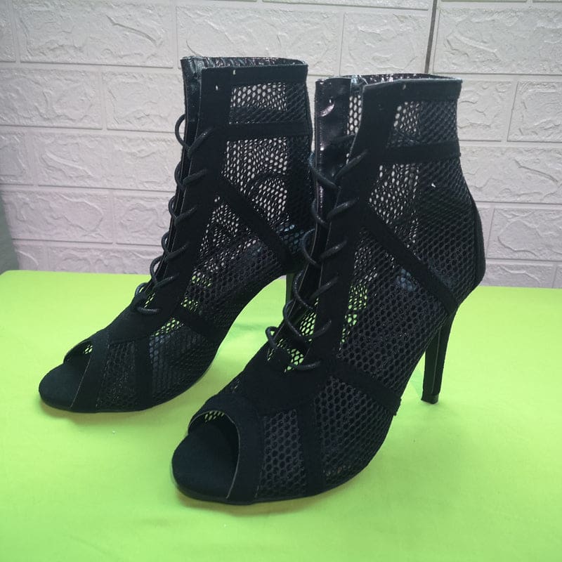 Mesh Cutout Black Ballroom Party Boots HIGH HEELS