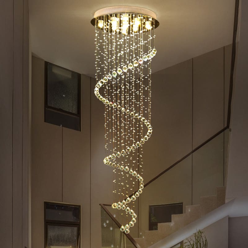 modern luxury led k9 crystal chandelier double staircase lamp