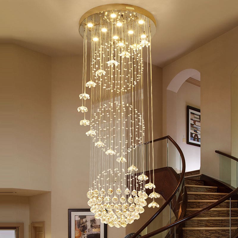 modern luxury long staircase crystal chandelier