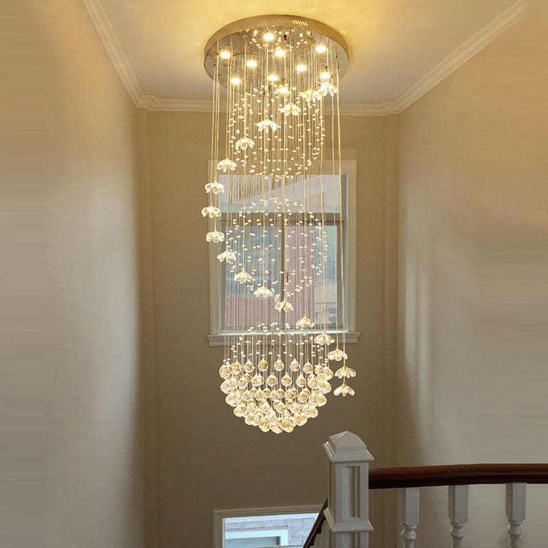 modern luxury long staircase crystal chandelier