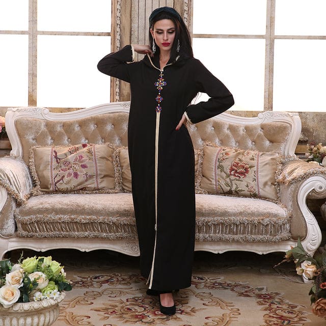 Moroccan Women Kaftan Abaya Black / L HIJAB & BURKA