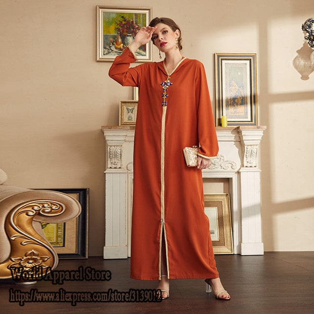 Moroccan Women Kaftan Abaya Orange / S HIJAB & BURKA