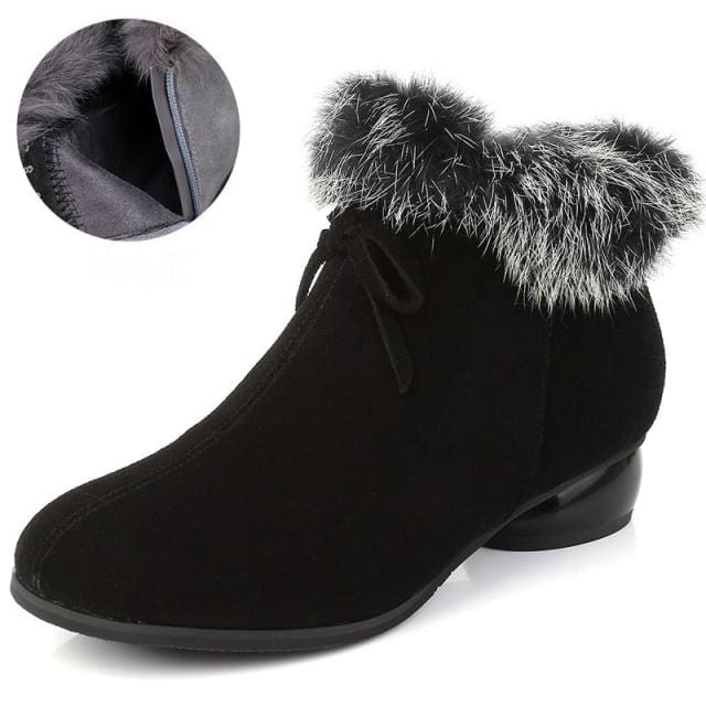 natural fur genuine leather comfortable med heels ankle winter boots