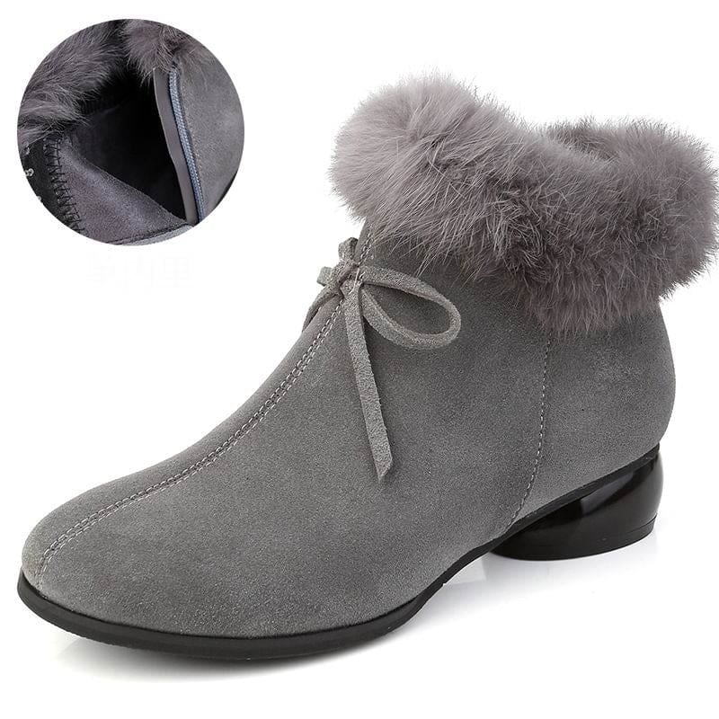 natural fur genuine leather comfortable med heels ankle winter boots