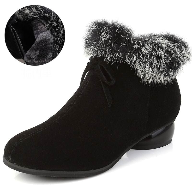 natural fur genuine leather comfortable med heels ankle winter boots