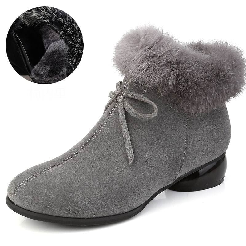 natural fur genuine leather comfortable med heels ankle winter boots