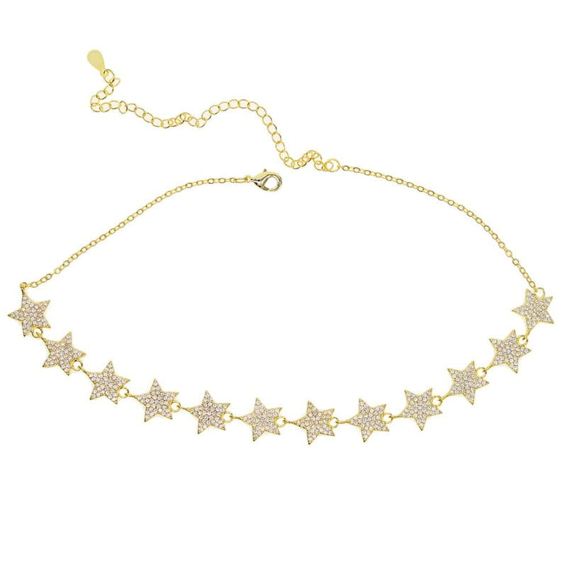 New Arrival Mini Star Link Chain Dainty Cubic Zirconia Choker Necklace 33with7cm / Gold-Color JEWELRY SETS