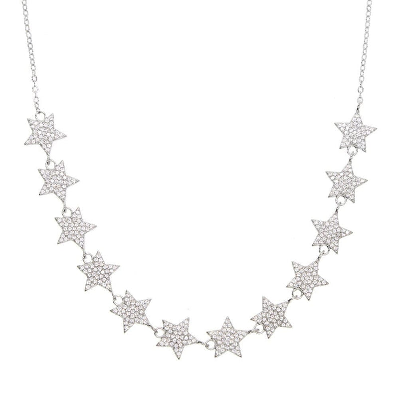 New Arrival Mini Star Link Chain Dainty Cubic Zirconia Choker Necklace 33with7cm / Platinum Plated JEWELRY SETS