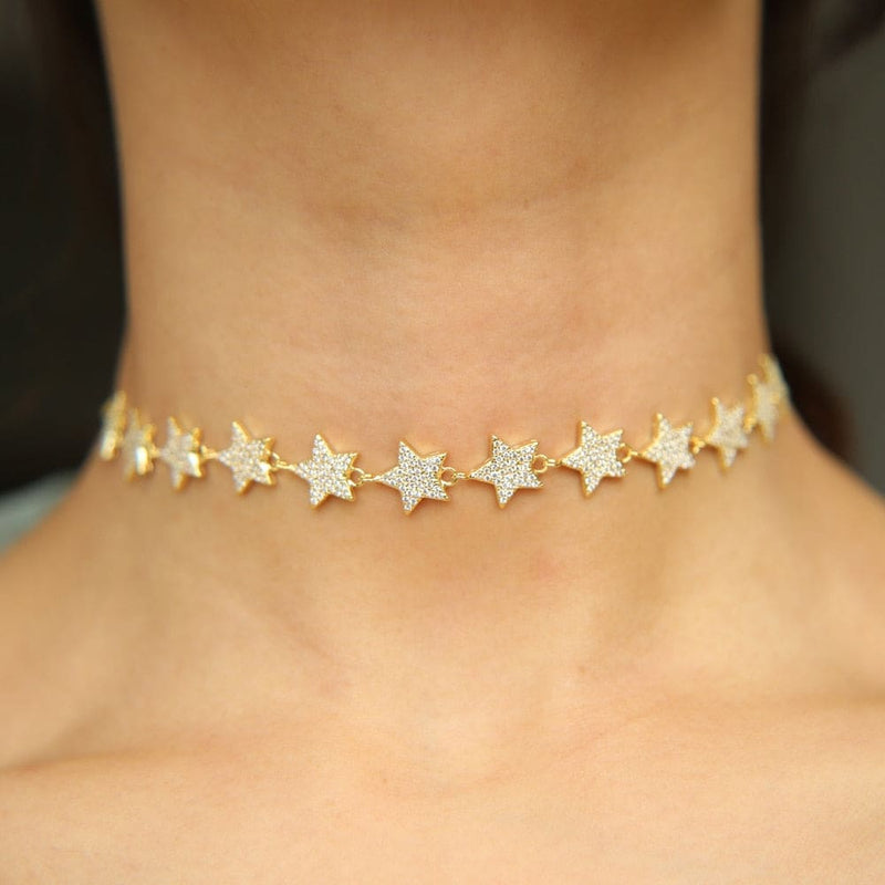 New Arrival Mini Star Link Chain Dainty Cubic Zirconia Choker Necklace JEWELRY SETS