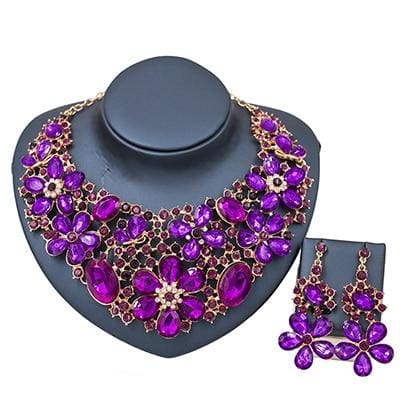 new costume women trendy bridal jewelry set purple